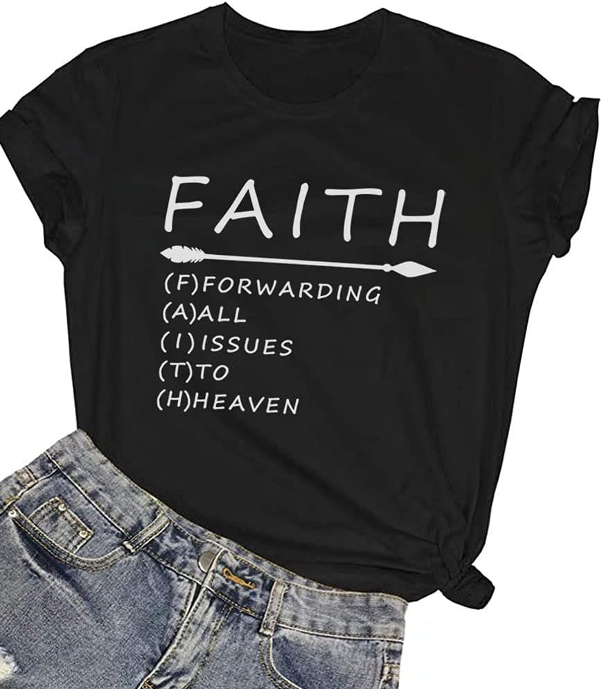 Faith T-Shirt for Christian Casual Letter Printed Shirt Summer Short Sleeve Tee Tops